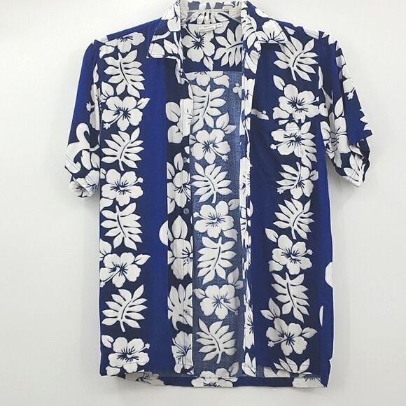 Bali Collection Passion Hawaiian Royal Navy Blue White Floral Hawaiian Shirt 14 - Picture 5 of 12